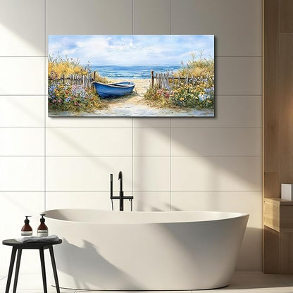 QIYILEXWART Large Wall Decor For Living Room Canvas Wall Art For Office Modern Wall Decorations For Bedroom Sea Side Boat Landscape Painting Farmhouse Pictures Artwork Room Home Decor 24x48 In