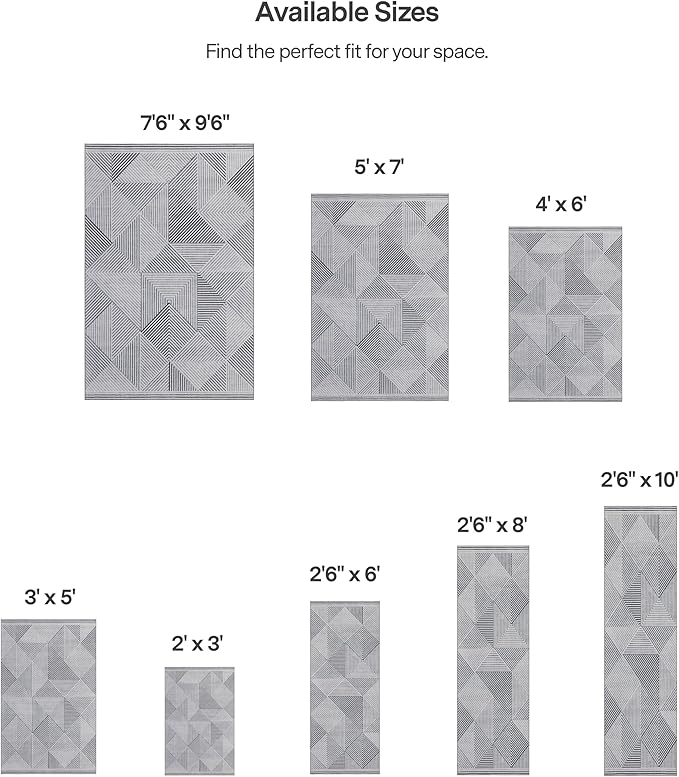 ReaLife Rugs Machine Washable Area Rug Runner - Living Room Bedroom Bathroom Kitchen Entryway Office - Padded Low Pile Stain Resistant Premium - Modern Geometric Contemporary - Miles - Gray 2'6" x 6'