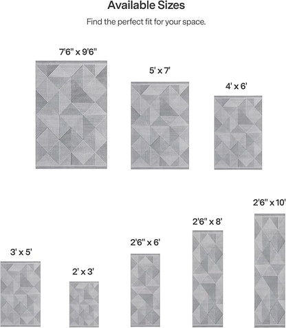 ReaLife Rugs Machine Washable Area Rug Runner - Living Room Bedroom Bathroom Kitchen Entryway Office - Padded Low Pile Stain Resistant Premium - Modern Geometric Contemporary - Miles - Gray 2'6" x 6'