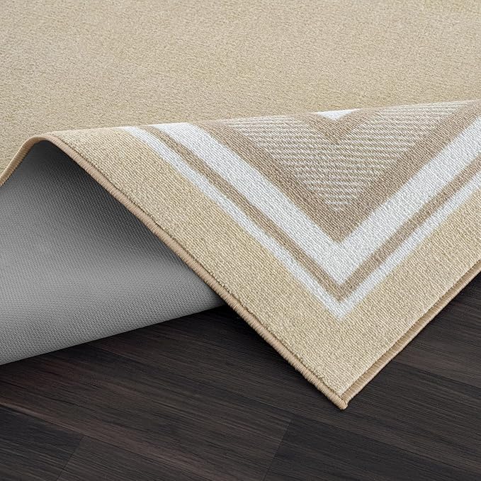 Beverly Rug Non Slip Area Rugs 2x5 Modern Bordered Non Skid Rubber Backing Soft Runner Rug for Living Dining Room Easy to Clean Non Shedding Kitchen Bedroom Indoor Carpet 2 x 5 Beige