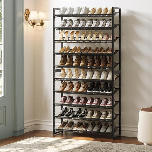 Shoe Rack,10 Tier Metal Shoe Organizer,Max Holds 50 Pairs,Heavy Duty Shoes Shelf for Garage, Entryway, Closet,Black