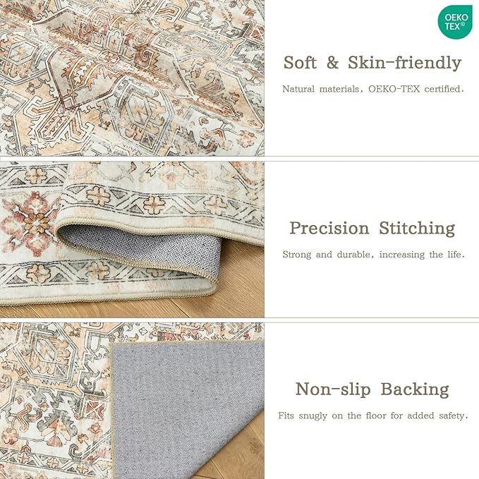 zesthome Area Rugs 6x9, Large Rugs for Living Room, Stain Resistant Washable Rug, Rugs for Bedroom with Non Slip Backing, Ultra-Thin Vintage 6x9 Area Rug