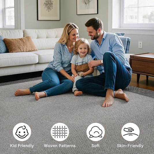 Washable Area Rug 5x7 Large Jute Like Rug for Living Room, Soft Non Slip Rugs Carpet for Dining Room Bedroom Cotton Boho Woven Braided Rugs Home Office Decor, Grey