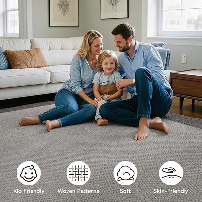 Washable Area Rug 6x9 Large Jute Like Rug for Living Room, Soft Non Slip Rugs Carpet for Dining Room Bedroom Cotton Boho Woven Braided Rugs Home Office Decor, Grey
