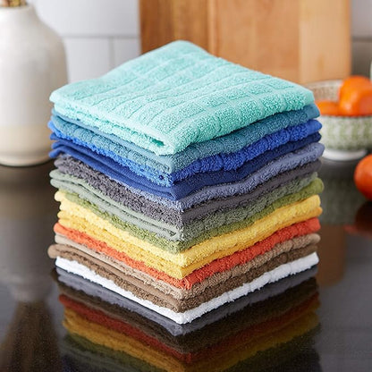 DII Basic Terry Collection Solid Windowpane Dishcloth Set, 12x12, Stone, 6 Piece