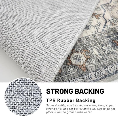 KUTA Runners for Hallways 2x6 Taupe, Vintage Floral Kitchen Rugs Non-Slip Washable Runner Ultra Soft Printed Retro Flower Carpet Entryway Rug for Bedroom Laundry Nursery Entryways