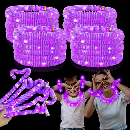 Purple Glow Sticks Pop Tubes, 24PCS Mardi Gras Party Favors, Light Up Necklaces & Bracelets Accessories Decorations, Glow Birthday Wedding Carnival Valentines Day Party Supplies for Kids & Adults