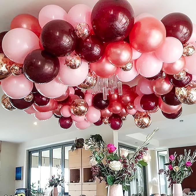 PartyWoo Retro Red Balloons, 50 pcs 12 Inch Burgundy Balloons, Maroon Balloons for Balloon Garland Arch as Party Decorations, Birthday Decorations, Wedding Decorations, Baby Shower Decorations