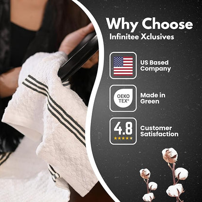 Infinitee Xclusives Premium Kitchen Towels – Pack of 3, 100% Cotton |15 x 25| Inches Absorbent Dish Towels - Terry Kitchen Dishcloth Towels - Black Dish Cloth for Household Cleaning