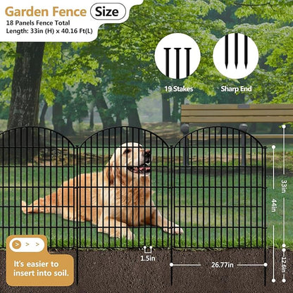 18 Panels Decorative Garden Fence, 33in (H) x 40.16 (L) No Dig Dog Fences Outdoor for Yard, Rustproof Tall Fencing Panel, Animal Barrier Suitable for Yard Border, Patio, and Temporary Camping Use