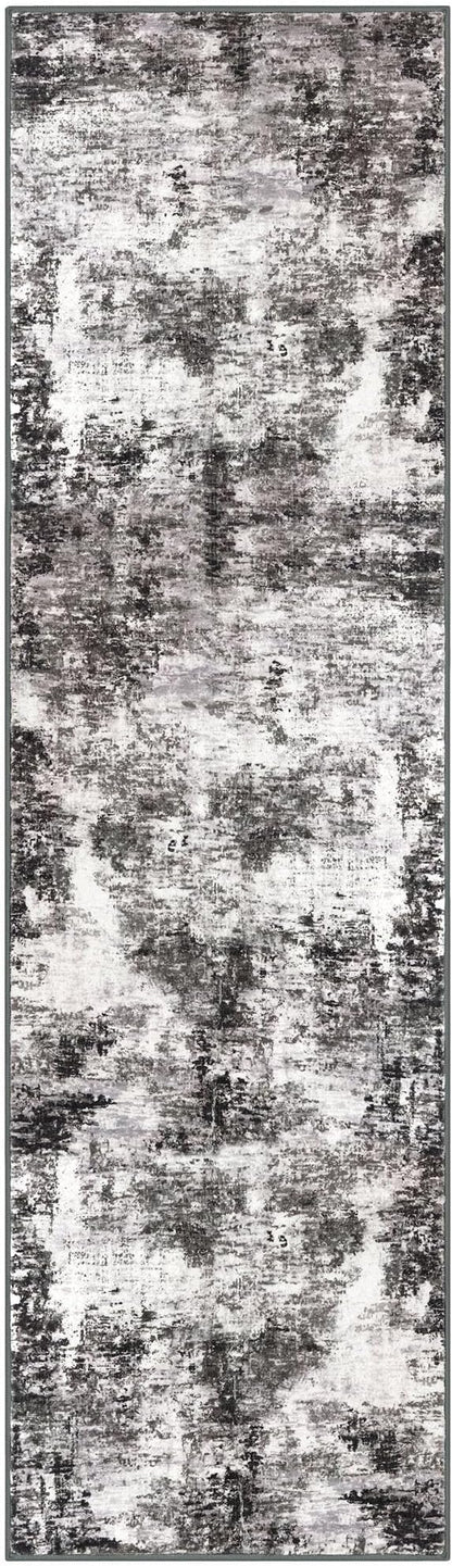 Modern Abstract Runner Rug for Bedroom 2x7, Black Grey Washable Kitchen Runner, Non-Slip Soft Thin Faux Wool Mat for Entryway, Hallway, Laundry Room Indoor