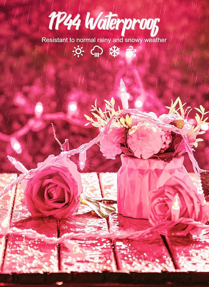 Pink Christmas String Lights, 50 Count 12 Feet Incandescent Bulb Mini Valentine's Lights, Waterproof Pink Lights for Indoor Valentine's Day Garland Wedding Party Festival Xmas Tree Decoration