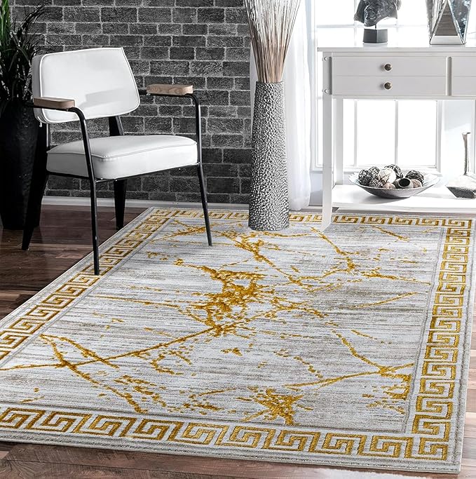 GLORY RUGS Area Rugs Marble 5X7 Cream Gold Carpet Modern Abstract Rug Living Room Dining Bedroom Rug