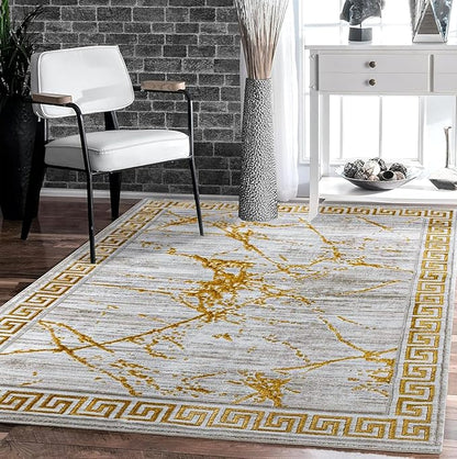 GLORY RUGS Area Rugs Marble 4x5 Cream Gold Carpet Modern Abstract Rug Living Room Dining Bedroom Rug