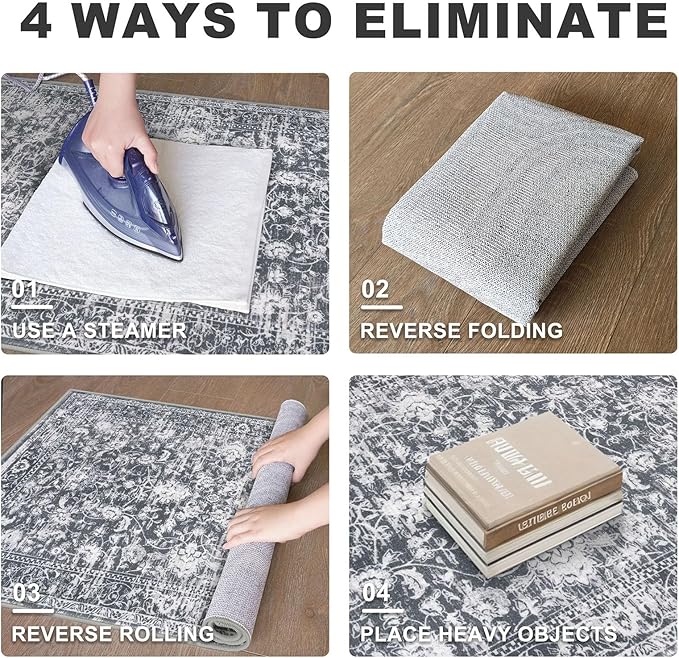 KILOCOCO Hallway Runner 2x7 Rug Runner Printed Vintage Floral Washable Kitchen Runners Non-Slip Rubber Backed Runners for Hallways Laundry Room Distressed Boho Rugs for Entryway Bedroom, Grey