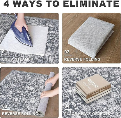 KILOCOCO Hallway Runner 2x7 Rug Runner Printed Vintage Floral Washable Kitchen Runners Non-Slip Rubber Backed Runners for Hallways Laundry Room Distressed Boho Rugs for Entryway Bedroom, Grey