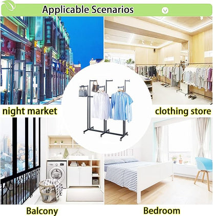 Floor Standing Metal Garment Rack - Heavy Retail Display Racks With Wheels, 6 Arms Clothing Rack, Square Tubing Portable Shirt Racks, Merchandise Display For Hanging Clothes (White)