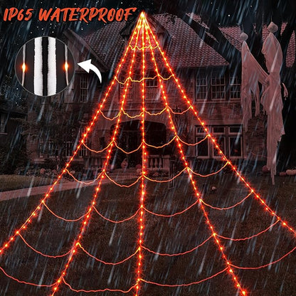 inst Spider Webs Halloween Decorations Outdoor 290LED Halloween Spider Web Lights Decoration with 78.7'' Large Spider & 3.53oz Stretch Cobweb 23Ft Giant Lighted Web with 8 Modes (Orange)