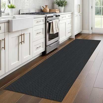 2x8 Ft Braided Runner Rug Washable Runners for Hallways Kitchen Runner Rug with Rubber Backing Cotton Entryway Runner Indoor, Woven Floor Carpet for Hall Kitchen Bedroom, Black/Grey