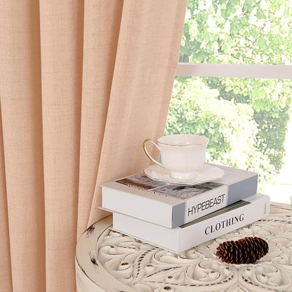 YoungsTex Linen Curtains 63 Inches Length for Living Room, Light Filtering Textured Short Window Drapes with Bronze Grommet Privacy for Bedroom Bathroom, Peach, 42 x 63 Inch, 2 Panels