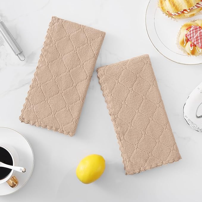 Homaxy 24 Pack Dish Towels for Kitchen (10 x 20 Inches, Tan), Super Soft and Absorbent Coral Velvet Dish Cloths for Washing Dishes, Nonstick Oil Fast Drying Microfiber Cleaning Cloth