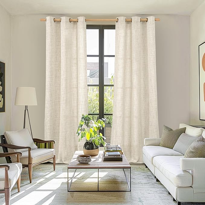 YoungsTex Linen Curtains 84 Inch Length for Living Room, Light Filtering Semi Sheer Window Drapes with Bronze Grommet Privacy for Bedroom Farmhouse Decorative, 42 x 84 Inch, 2 Panels
