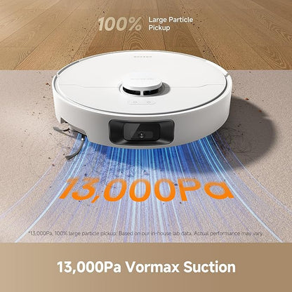 DREAME D20 Pro Plus Robot Vacuum, 13,000Pa Suction, DuoBrush for Pet Hair, Corner Cleaning, Self Emptying, LDS Navigation Laser Avoidance, Vacuum Mop, Hard Floors&Carpets, 5,200mAh Battery White