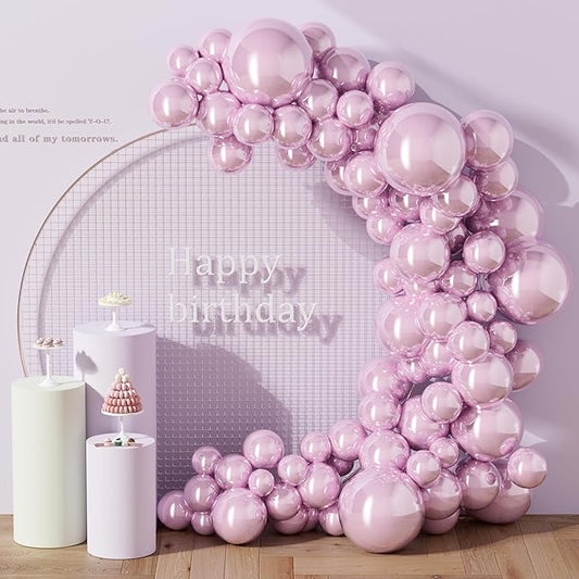 130PCS Metallic Pink Balloons, Latex Balloon Different Sizes 18/12/10/5 Inch, Helium Balloons with Ribbon, Party Balloon for Birthday Wedding Graduation Anniversary Baby Shower Decoration
