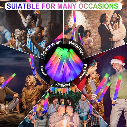 LifBetter 58Pcs Foam Glow Sticks Bulk,Led Glow Sticks with 3 Modes Colorful Flashing,Long Life Battery Glow In The Dark Party Supplies for Weddings,Parties,Festivals,Sporting Events