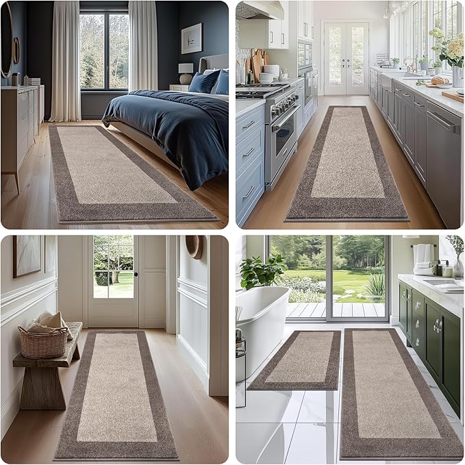Machine Washable (24" x 36"+ 24" x 60"') Kitchen Rugs Set of 2, Non Slip Kitchen Mats for Floor, Absorbent Entrance Runner Rugs for Bedroom, Hallway, Bathroom, Door (Roll Packing)