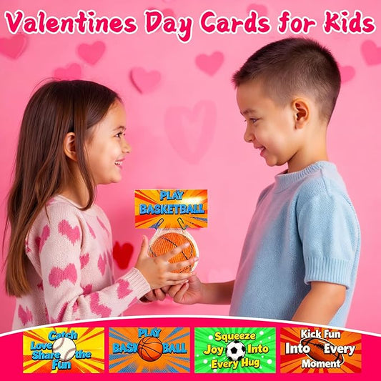 24 Pack Sports Stress Balls Valentines Day Cards For Kids School Classroom Exchange Valentine Day Gift Football Soccer Baseball Basketball Party Favors Supplies For Boys Girls Valentine Exchange Cards