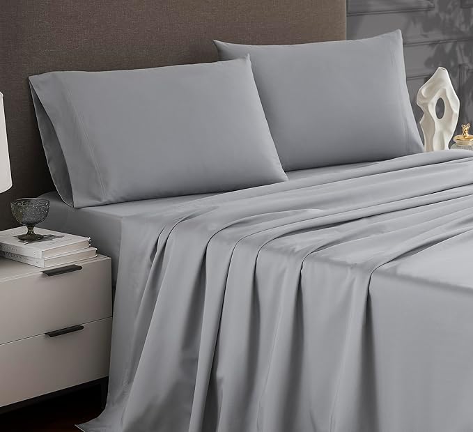 Linen Closet Luxury Cotton 1200 Thread Count Hotel Luxury 4-Piece Sheet Set, Full, Soft Silver