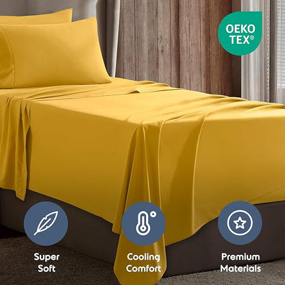 Nestl Twin Sheet Set - 1800 Ultra-Soft Microfiber Twin Bed Sheets - Double Brushed - Deep Pockets - Easy Fit - Extra Soft - 3 Piece Set - Bedding Sheets & Pillowcases (Twin, Yellow)