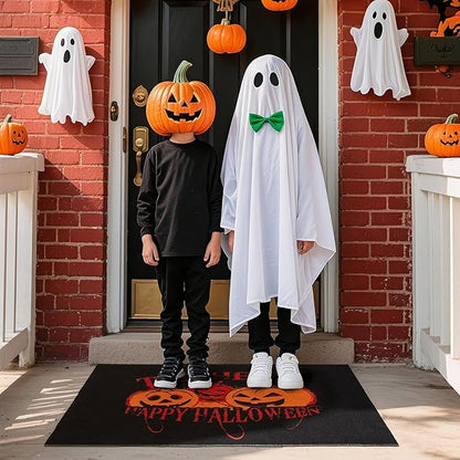 Halloween Door Mat, Halloween Pumpkin Doormat Outdoor Front Door Entrance Absorbent Entry Mat with Non Slip Backing, 24''x36'', Pumpkins Black