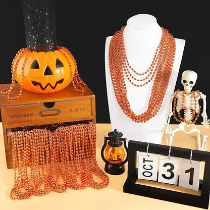 SHAOQINLIN 100 PCS Orange Bead Necklace, Orange Mardi Gras Beads, Halloween Necklaces, 30.5 Inch Party Beads Oval Beaded Necklace for Mardi Gras, Christmas, Halloween