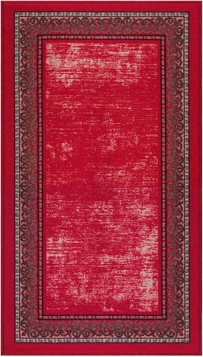 Antep Rugs Alfombras Bordered Modern 2x4 Non-Slip (Non-Skid) Low Pile Rubber Backing Kitchen Area Rug (Red, 2'3" x 4')