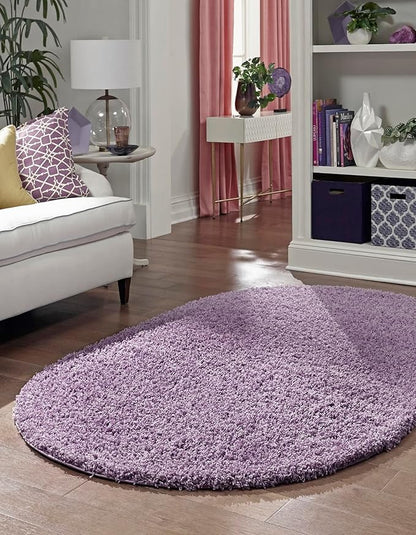 Unique Loom Solid Shag Collection Area Rug (5' 1" x 8' Oval, Lilac)