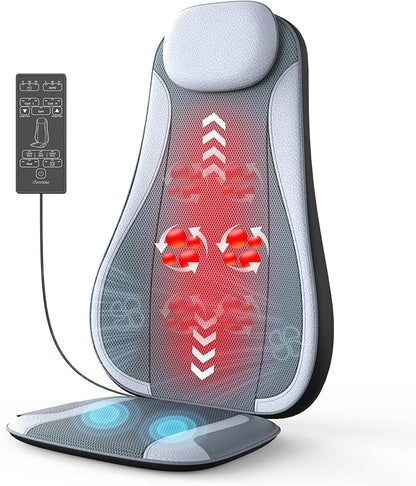Shiatu Back Massager with Heat & Cooling, Kneading Rolling Vibration Chair Massager for Deep Tissue Pain Relief, Massage Chair Pad for Home & Office