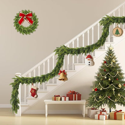 9FT Real Touch Norfolk Christmas Pine Garland, Lifelike Artificial Bendable Greenery Garland for Front Door, Mantle, Staircase, Windowsill Indoor Outdoor Christmas Decorations