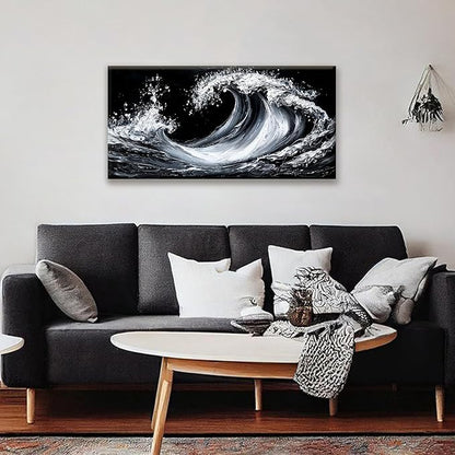 Suconvng Abstract Wall Art Small Size White Sea Wave Modern Canvas Art Wall Decor Painting Artwork Abstract Wall Decor Print Picture For Bedroom Office Home Decoration 20"X 40"