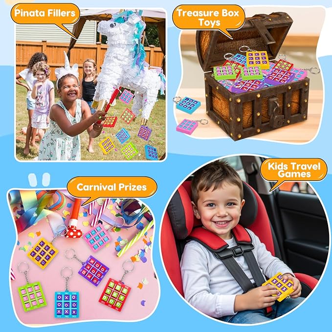24PCS Tic Tac Toe Game Birthday Party Favors Valentines Goodie Bags Stuffers for Kids 3-5 4-8 8-12 Classroom Treasure Chest Carnival Prize Box Toys Bulk Keychain Pinata Filler Return Gift for Girl Boy