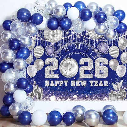 Happy New Year 2026 Black Gold Backdrop 2026 New Year Eve Countdown Photo Background Cheer to 2026 Party Decoration Banner Photo Supplies (Blue, 94x70inch(8x6FT))