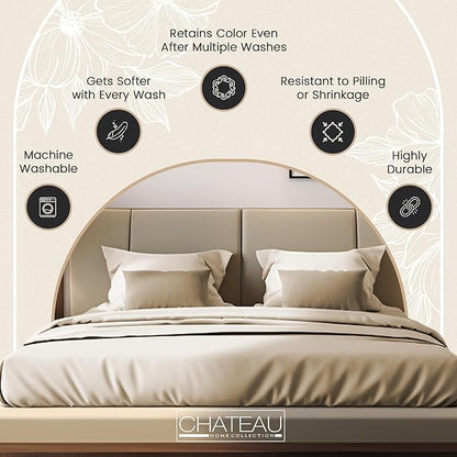 Queen Sheet Set - 300TC Organic Cotton Bedding Sheets & Pillowcases - Soft, Durable and Luxurious 4PC Sateen Weave Ivory Bed Sheets for Queen Size Bed, No Pill & Shrink Thick Machine Washable
