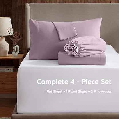 Nestl Full XL Sheet Set - Luxury 1800 Ultra-Soft Microfiber Full Extra Long Bed Sheets - Double Brushed - Deep Pockets - Easy Fit - 4 Piece Set - Bedding Sheets & Pillowcases (Full XL, Dusty Purple)