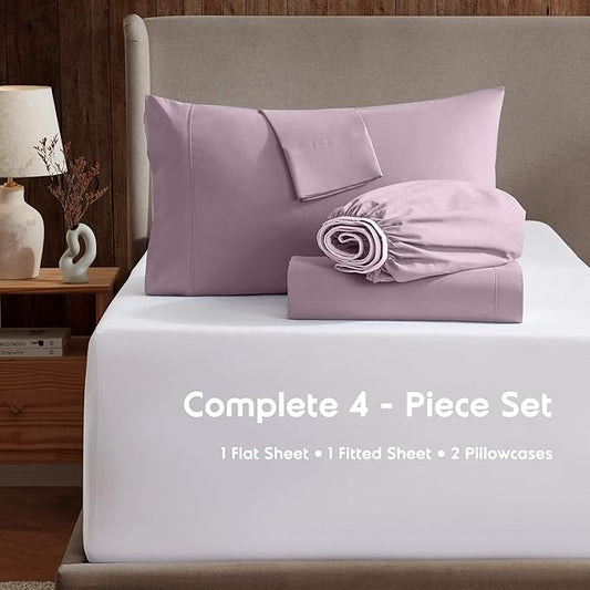 Nestl Split King Sheet Set - 1800 Ultra-Soft Microfiber Bed Sheets - Double Brushed - Deep Pockets - Easy Fit - 5 Piece Set - Bed Sheets & Pillowcases (Split King, Dusty Purple)