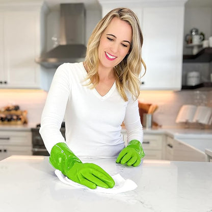 kitchen-star Ultimate Rubber Household PVC Gloves with Comfortable Cotton Lining, Anti-Slip surface, Kitchen Dishwashing, Extra Thickness, Kitchen Cleaning, Working, Painting, Pet Care (Large, Green)