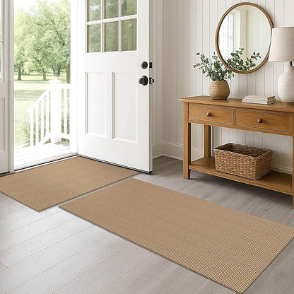 EARTHALL Area Rug Runner Sets 2x3 and 2x5 Ft Washable Kitchen Mats for Floor Non Slip Rubber Backed Kitchen Rugs Braided Indoor Floor Carpet for Entryway, Hallway, Kitchen, Bedroom, Orange/Tan/Brown