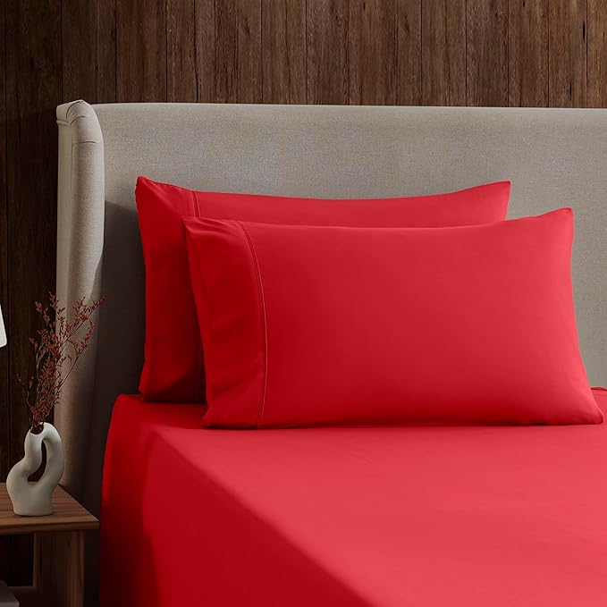 Nestl Full XL Sheet Set - Luxury 1800 Ultra-Soft Microfiber Full Extra Long Bed Sheets - Double Brushed - Deep Pockets - Easy Fit - 4 Piece Set - Bedding Sheets & Pillowcases (Full XL, Red)
