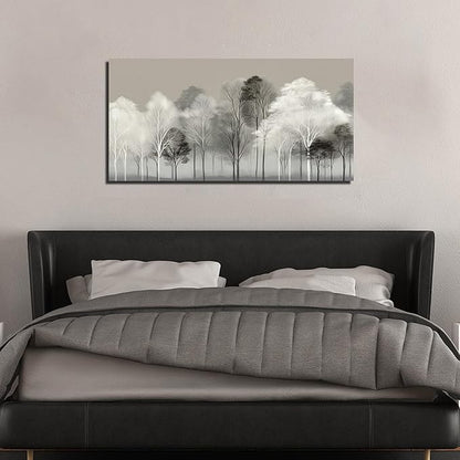 Prepeyssee Black and White Tree Wall Art for Living Room Large Landscape Modern Artwork Gray Forest Picture for Bedroom Home Office Ready to Hang 24x48 Inch