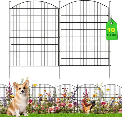 40 in(H) x24 Ft(L) No Dig Heavy Duty Metal Fence - 10 Panels Thick Rust-Resistant Decorative Fence Posts for Yard Security, Garden, Lawn, Farm and Poultry (Black)